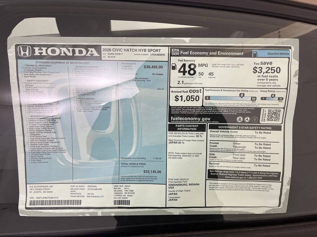 2026 Honda Civic Hybrid Sport