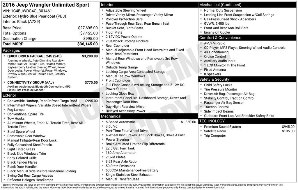 2016 Jeep Wrangler Unlimited Sport