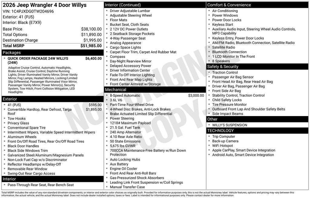 2026 Jeep Wrangler WRANGLER 4-DOOR WILLYS
