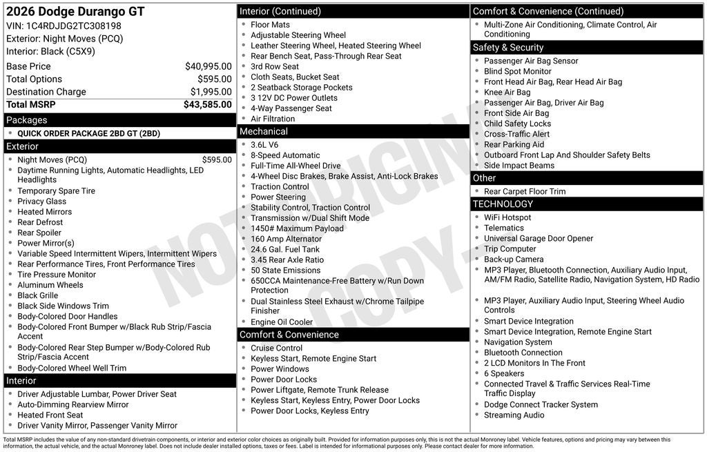 2026 Dodge Durango DURANGO GT AWD