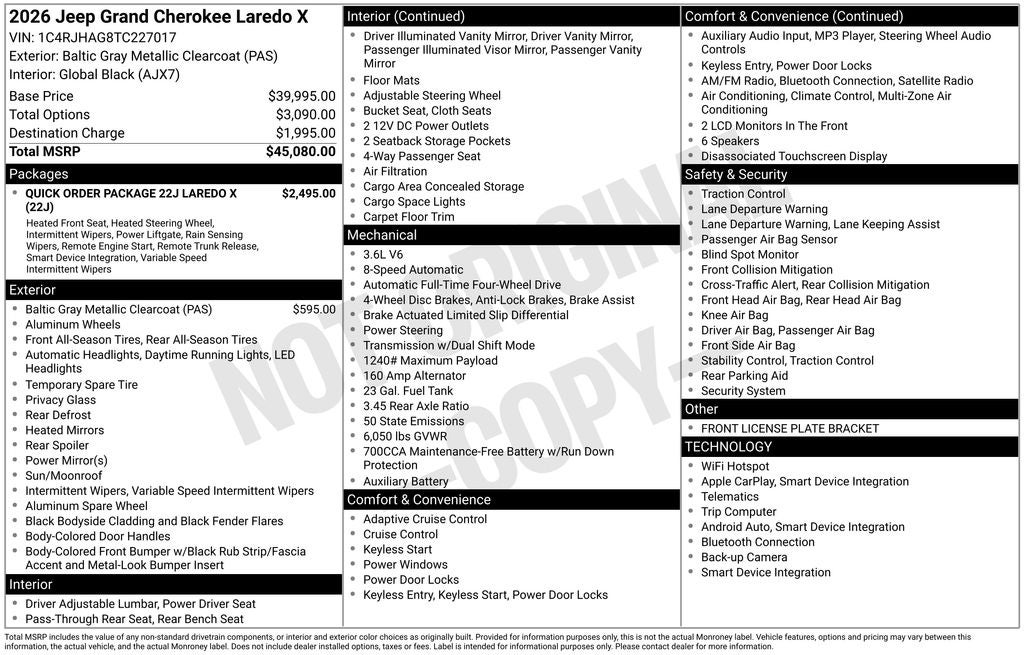 2026 Jeep Grand Cherokee GRAND CHEROKEE LAREDO X 4X4