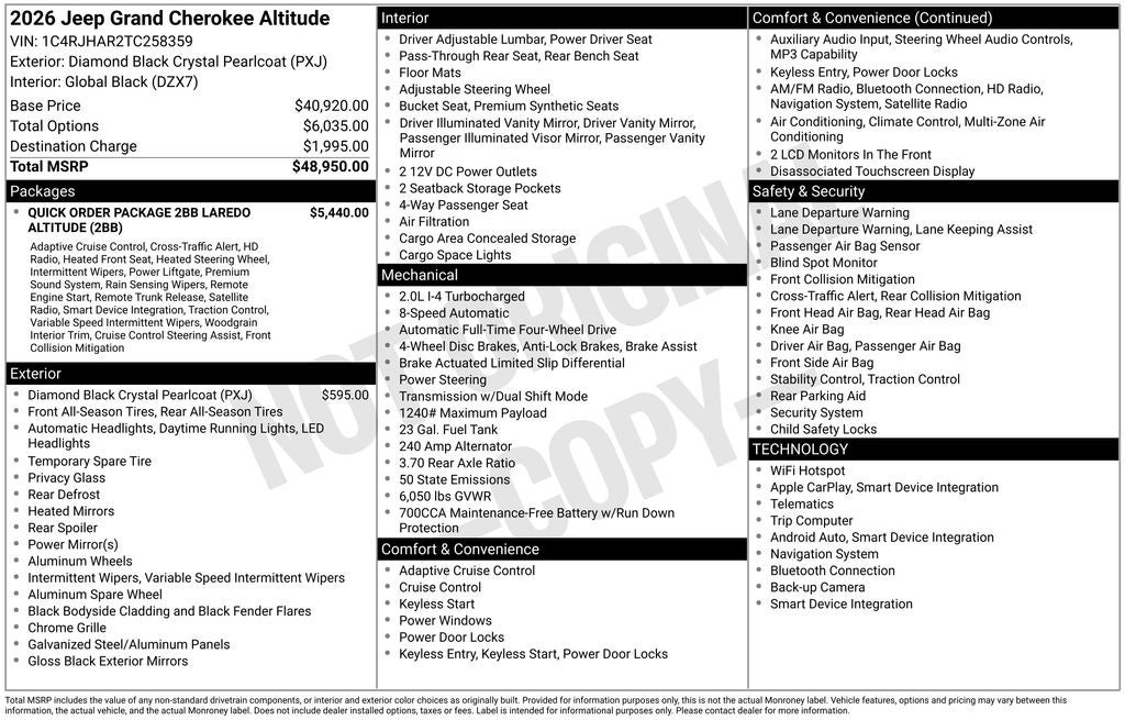 2026 Jeep Grand Cherokee GRAND CHEROKEE LAREDO ALTITUDE 4X4