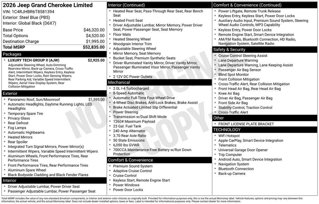 2026 Jeep Grand Cherokee GRAND CHEROKEE LIMITED 4X4