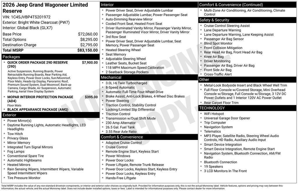 2026 Jeep Grand Wagoneer GRAND WAGONEER LIMITED RESERVE 4X4