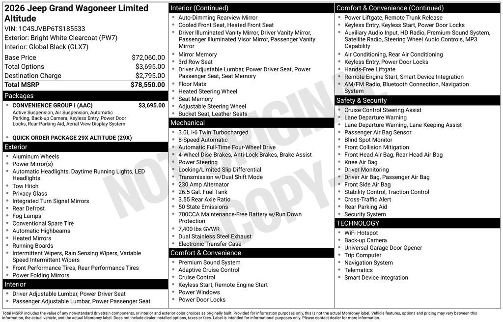 2026 Jeep Grand Wagoneer GRAND WAGONEER LIMITED ALTITUDE 4X4