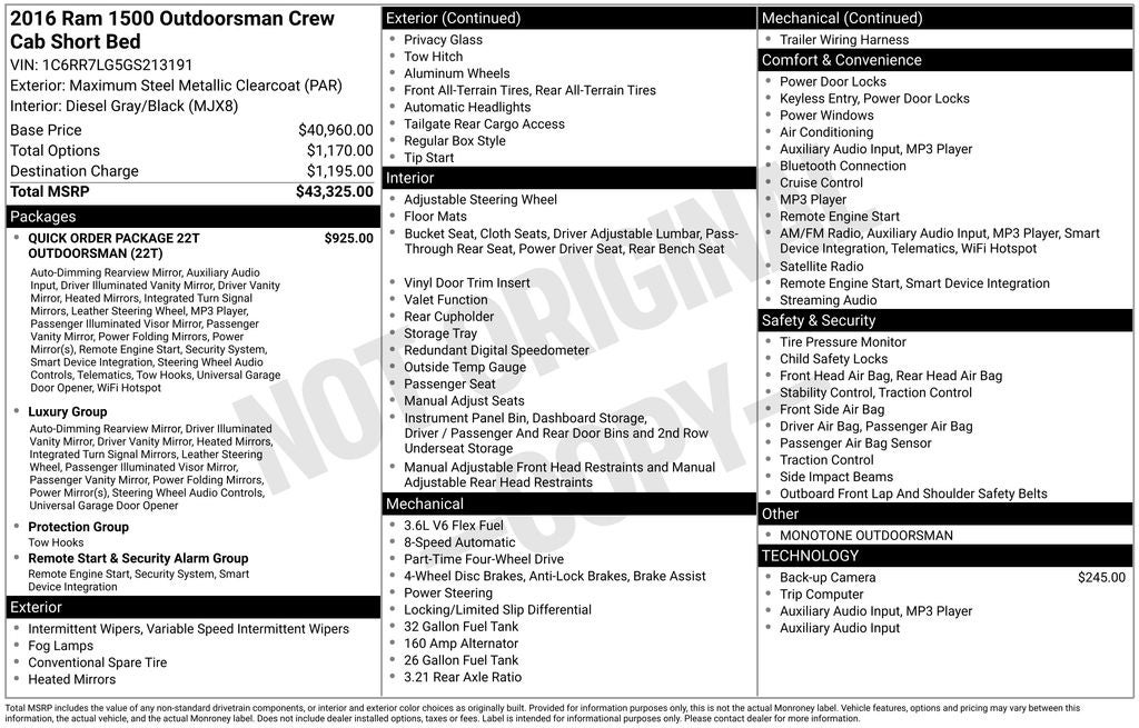 2016 RAM 1500 Outdoorsman