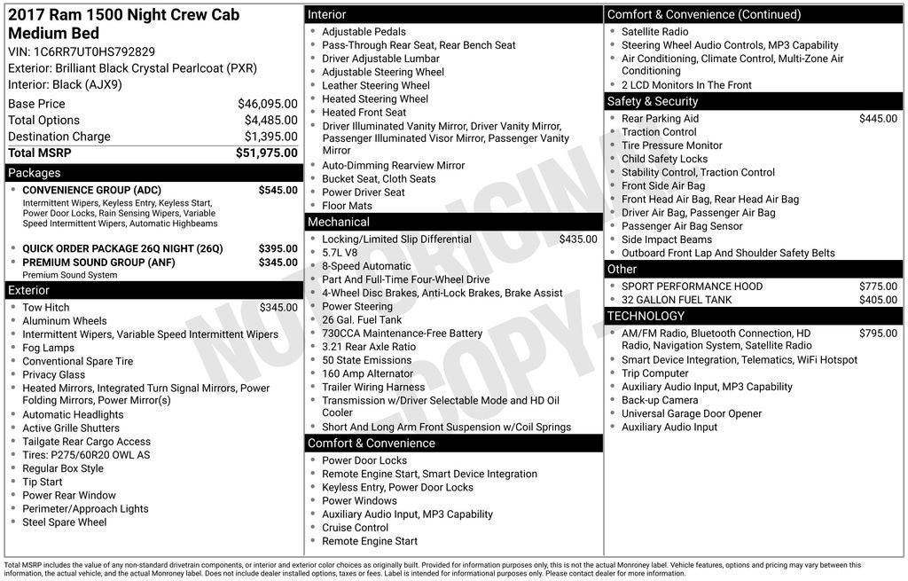 2017 RAM 1500 Night Crew Cab 4x4 6'4' Box