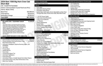 2026 RAM Ram 1500 RAM 1500 BIG HORN CREW CAB 4X4 5'7' BOX