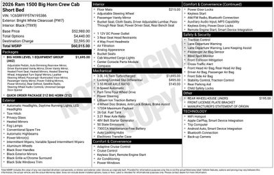 2026 RAM Ram 1500 RAM 1500 BIG HORN CREW CAB 4X4 5'7' BOX