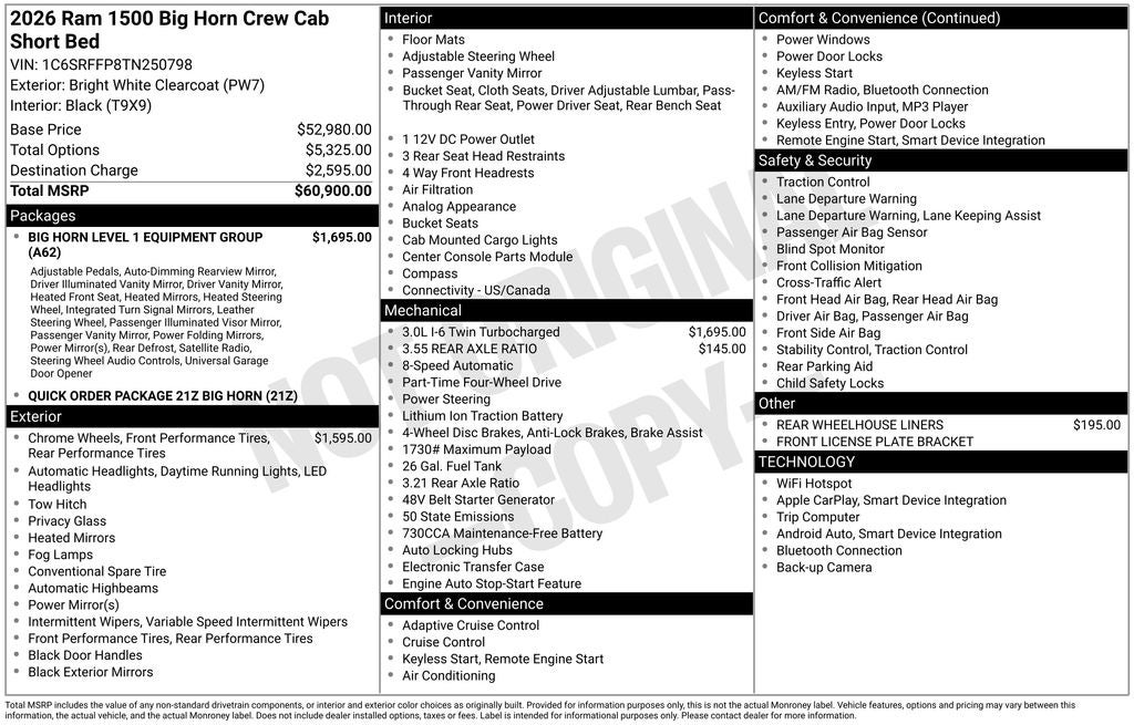 2026 RAM Ram 1500 RAM 1500 BIG HORN CREW CAB 4X4 5'7' BOX