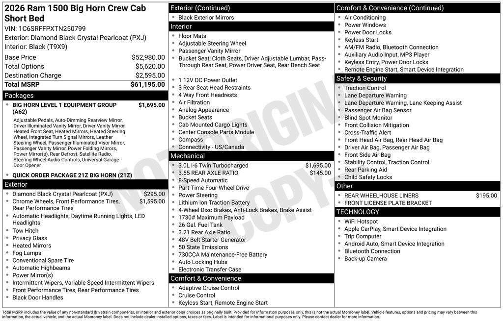 2026 RAM Ram 1500 RAM 1500 BIG HORN CREW CAB 4X4 5'7' BOX