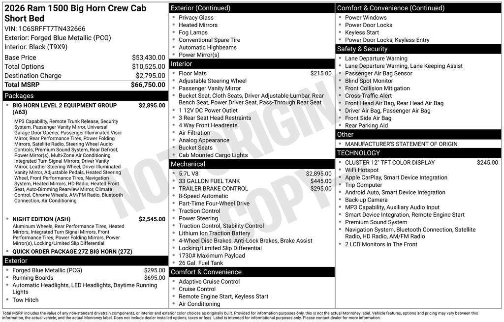2026 RAM Ram 1500 RAM 1500 BIG HORN CREW CAB 4X4 5'7' BOX