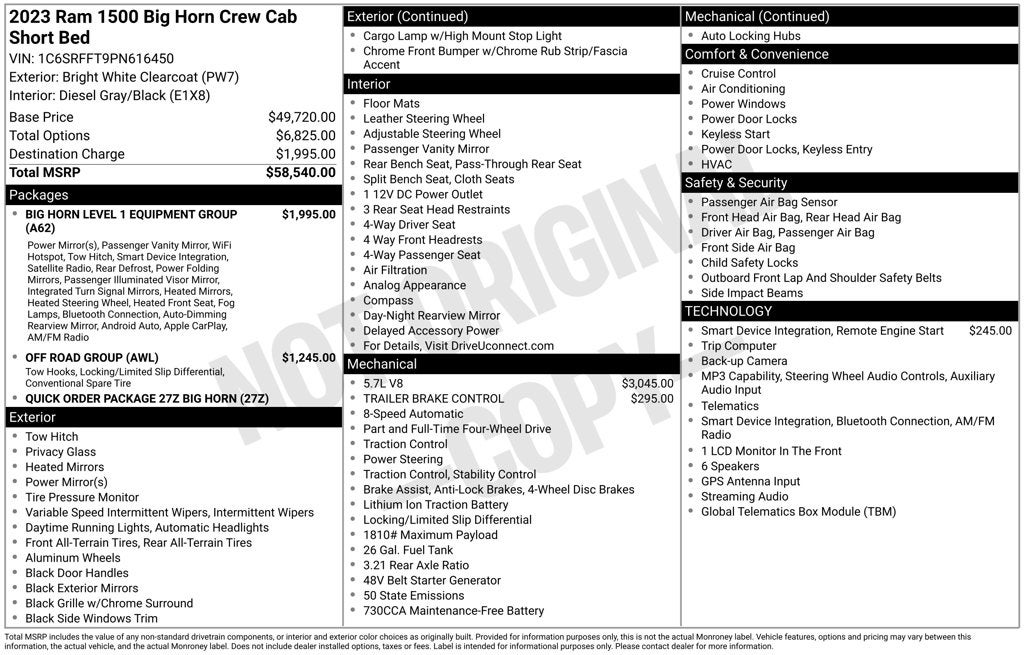 2023 RAM 1500 Big Horn Crew Cab 4x4 5'7' Box