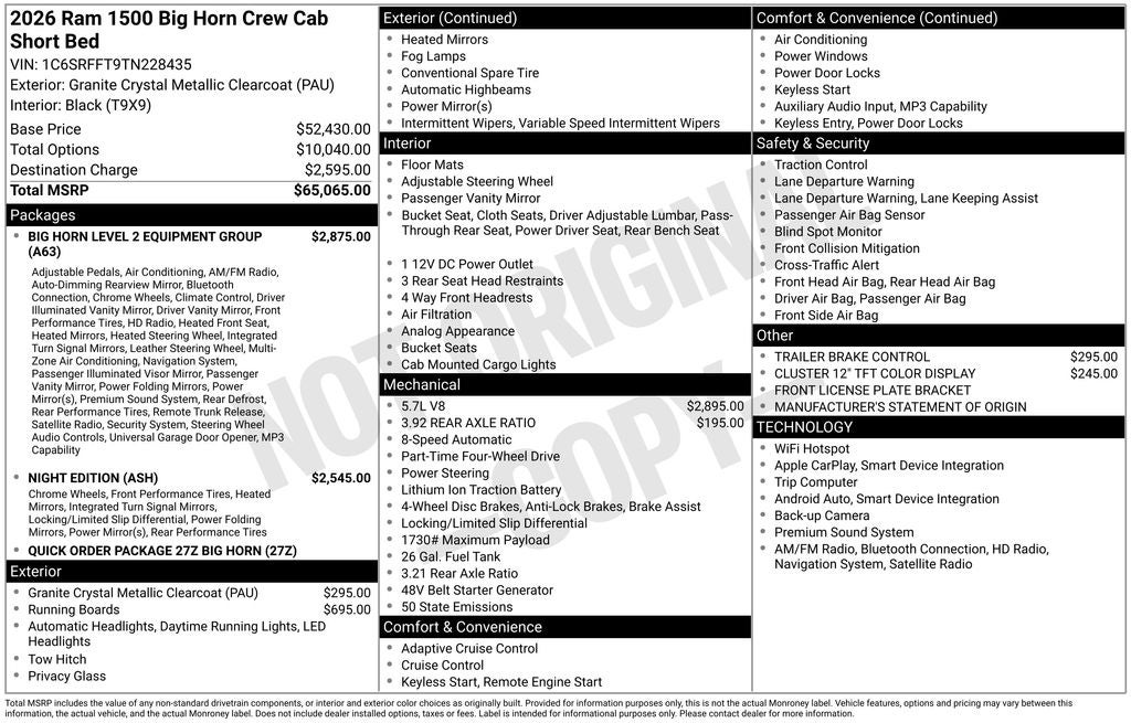 2026 RAM Ram 1500 RAM 1500 BIG HORN CREW CAB 4X4 5'7' BOX