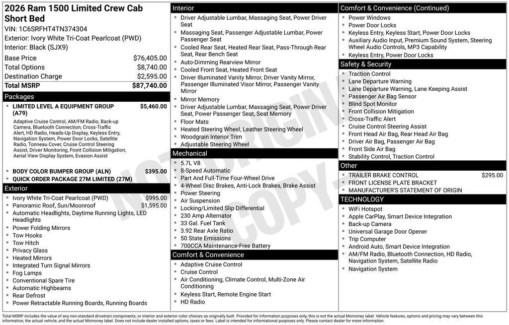 2026 RAM Ram 1500 RAM 1500 LIMITED CREW CAB 4X4 5'7' BOX