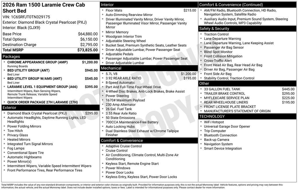2026 RAM Ram 1500 RAM 1500 LARAMIE CREW CAB 4X4 5'7' BOX