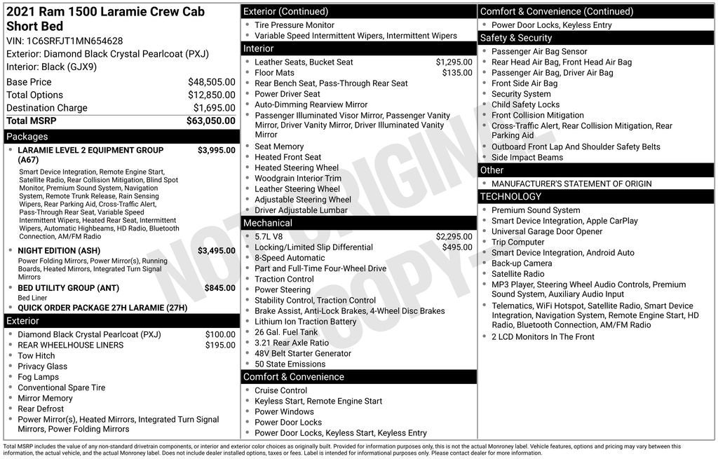 2021 RAM 1500 Laramie Crew Cab 4x4 5'7' Box