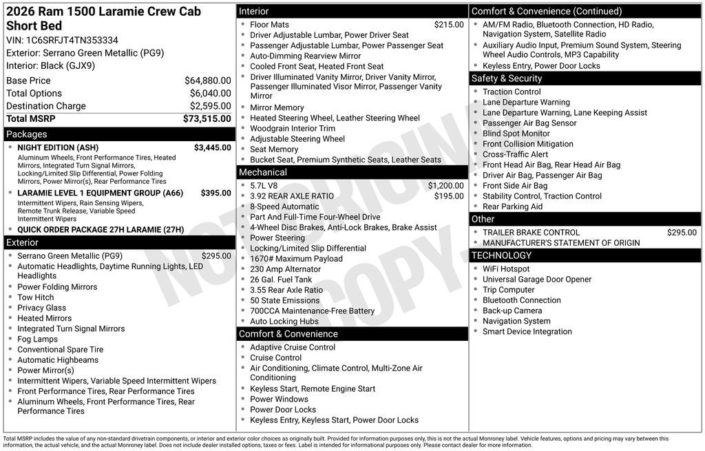 2026 RAM Ram 1500 RAM 1500 LARAMIE CREW CAB 4X4 5'7' BOX
