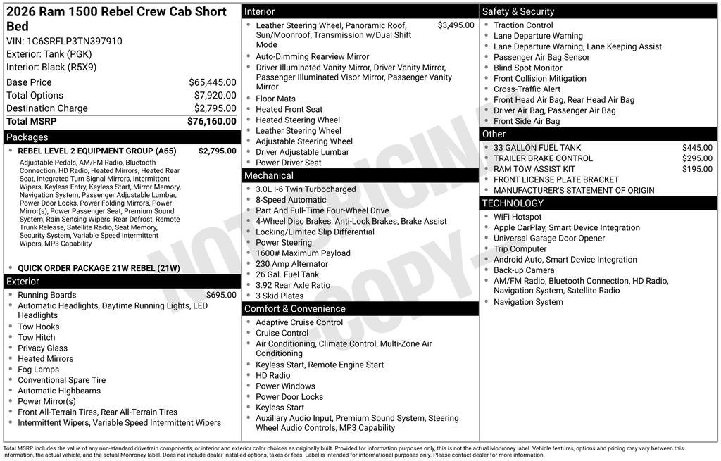 2026 RAM Ram 1500 RAM 1500 REBEL CREW CAB 4X4 5'7' BOX