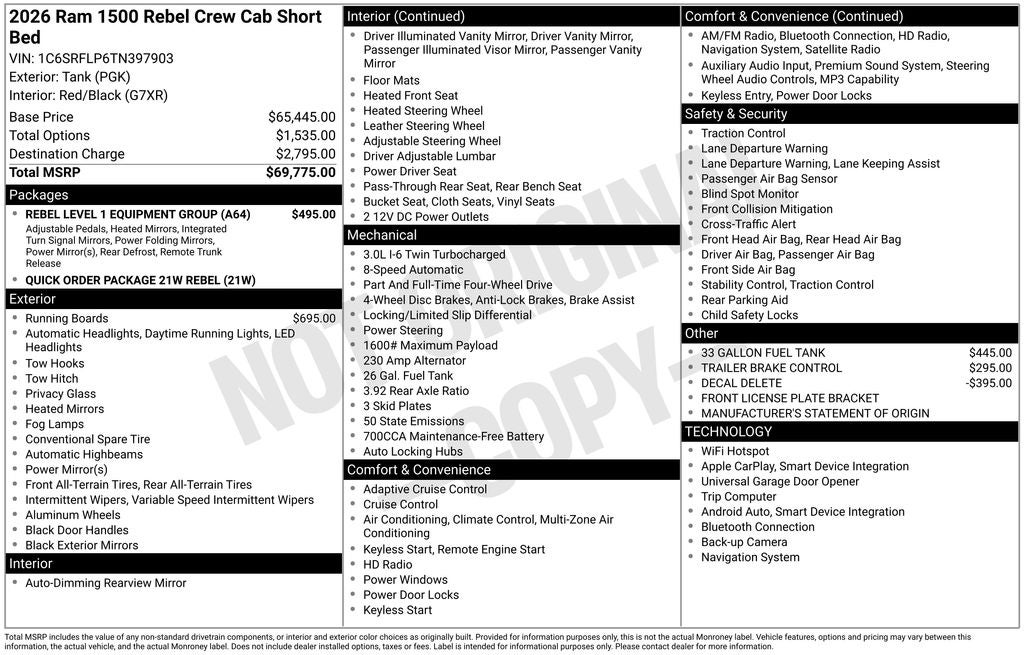 2026 RAM Ram 1500 RAM 1500 REBEL CREW CAB 4X4 5'7' BOX