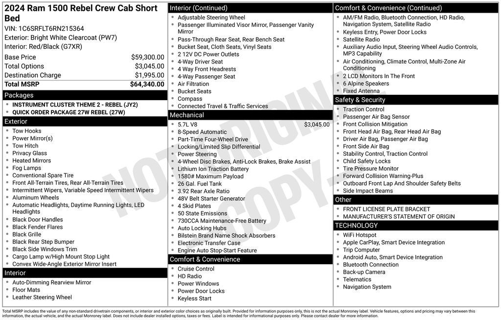 2024 RAM 1500 Rebel Crew Cab 4x4 5'7' Box