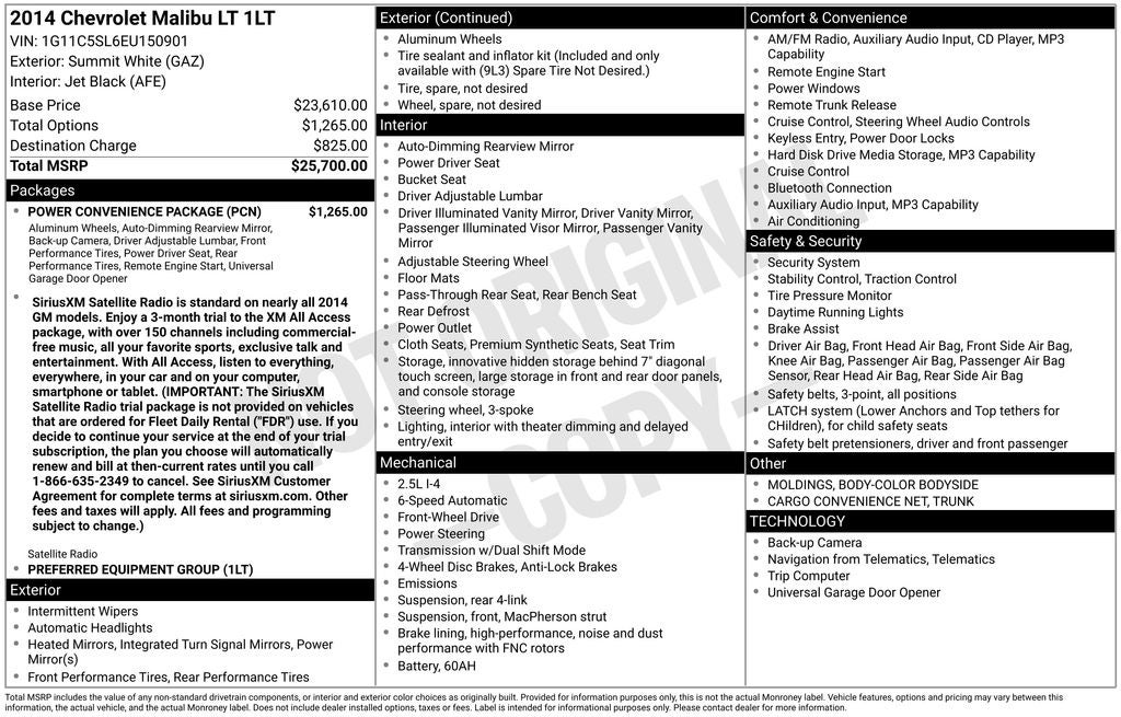 2014 Chevrolet Malibu LT 1LT