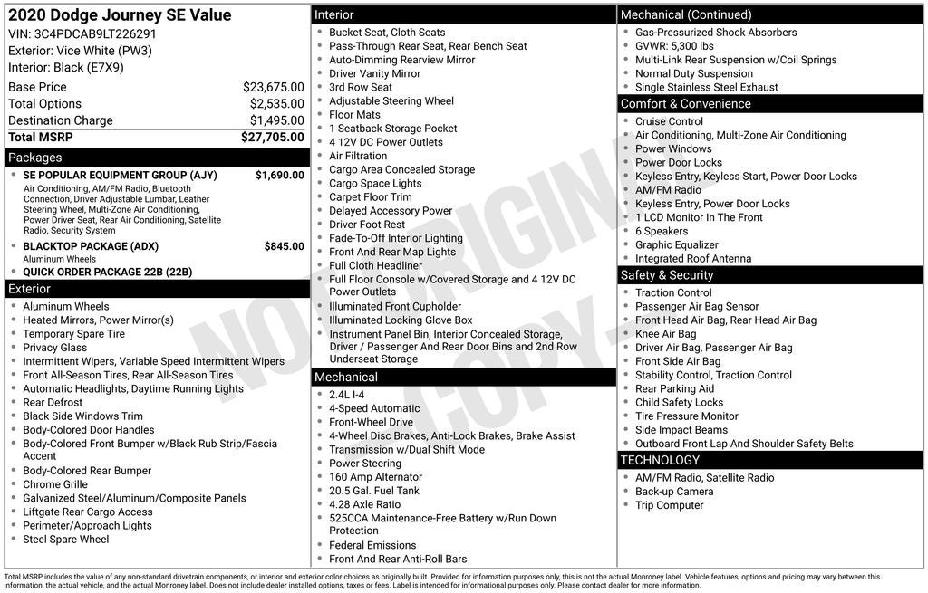 2020 Dodge Journey SE Value