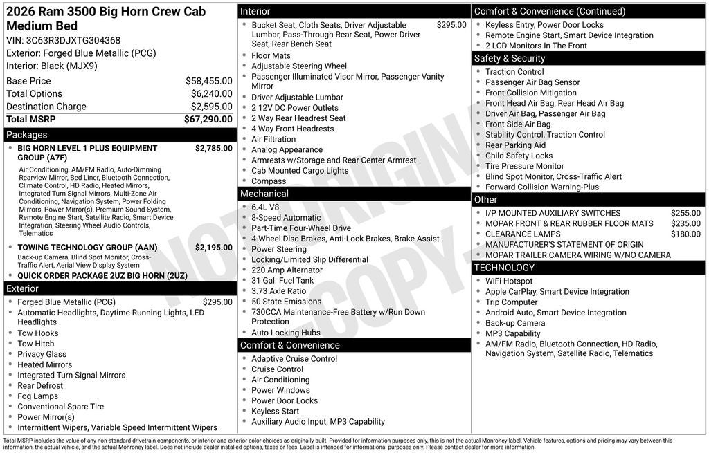 2026 RAM Ram 3500 RAM 3500 BIG HORN CREW CAB 4X4 6'4' BOX