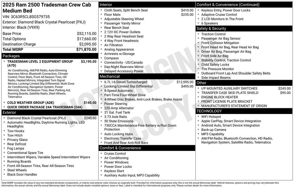 2025 RAM Ram 2500 RAM 2500 TRADESMAN CREW CAB 4X4 6'4' BOX