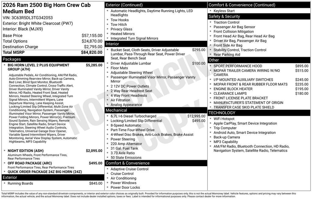 2026 RAM Ram 2500 RAM 2500 BIG HORN CREW CAB 4X4 6'4' BOX