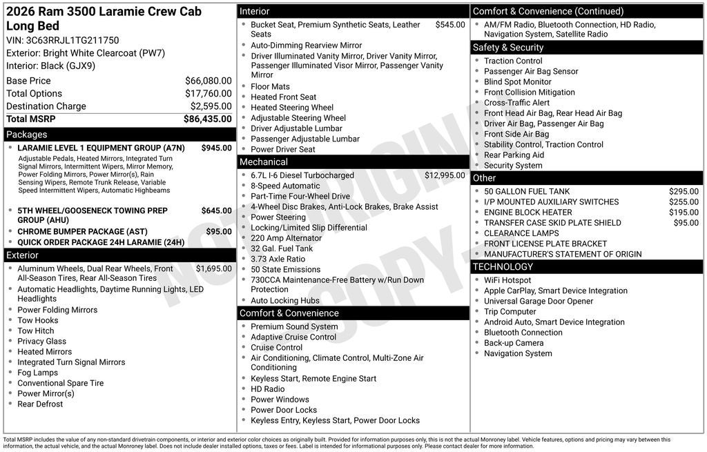 2026 RAM Ram 3500 RAM 3500 LARAMIE CREW CAB 4X4 8' BOX