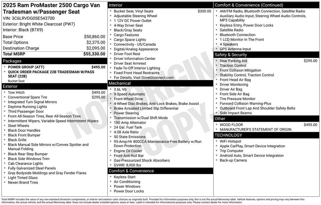 2025 RAM Ram ProMaster RAM PROMASTER 2500 TRADESMAN CARGO VAN HIGH ROOF 159' WB