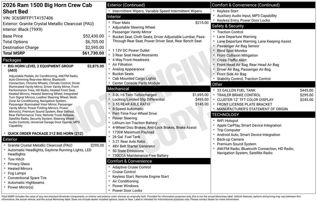 2026 RAM Ram 1500 RAM 1500 BIG HORN CREW CAB 4X4 5'7' BOX