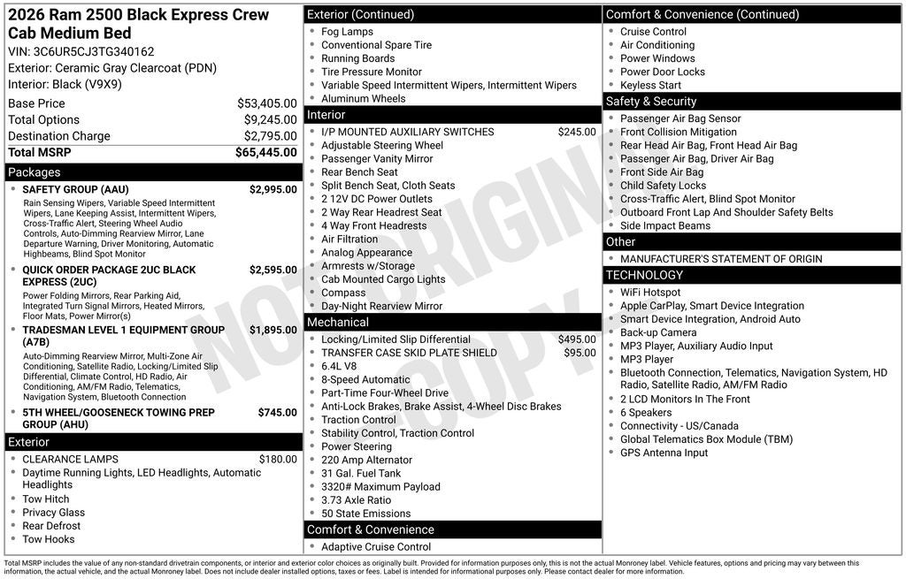 2026 RAM 2500 RAM 2500 BLACK EXPRESS CREW CAB 4X4 6'4' BOX
