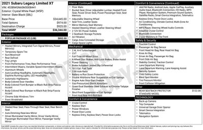 2021 Subaru Legacy Limited XT