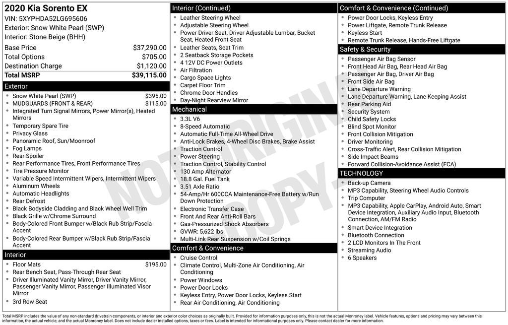 2020 Kia Sorento 3.3L EX
